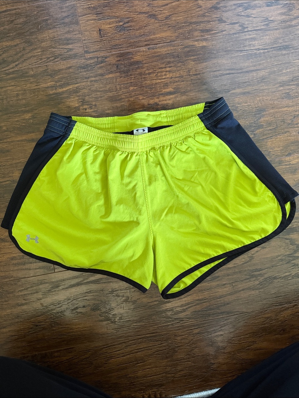 Under Armour Women's Neon Yellow and Black Athletic Running Shorts